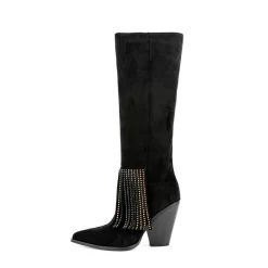Block Heel Fringe Cowboy Boots Fashion Knee High Booties