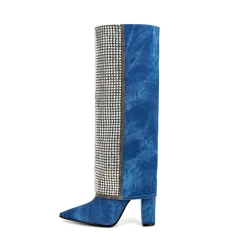 Blue Denim Pointed Toe Chunky Heel Rhinestone Fold Over Knee High Boots 16 Blue Denim Pointed Toe Chunky Heel Rhinestone Fold Over Knee High Boots -Ladies Fashion Shoes ushs 162.jpg.mst