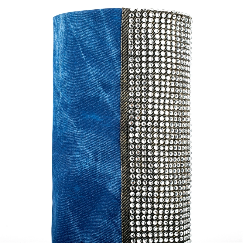 Blue Denim Pointed Toe Chunky Heel Rhinestone Fold Over Knee High Boots 5 Blue Denim Pointed Toe Chunky Heel Rhinestone Fold Over Knee High Boots - Image 3