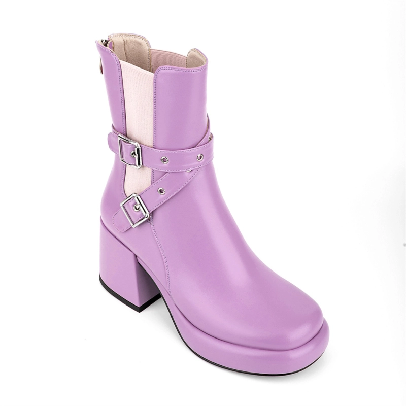 Round Toe Platform Block Heel Chelsea Boots Buckle Ankle Booties 21 Round Toe Platform Block Heel Chelsea Boots Buckle Ankle Booties - Image 19