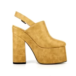 Yellow Vegan Leather Round Toe Platform Heels Block Heel Slingback Shoes -Ladies Fashion Shoes ushs 200.jpg.mst