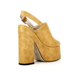 Yellow Vegan Leather Round Toe Platform Heels Block Heel Slingback Shoes -Ladies Fashion Shoes ushs 201.jpg.mst
