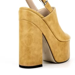 Yellow Vegan Leather Round Toe Platform Heels Block Heel Slingback Shoes -Ladies Fashion Shoes ushs 202.jpg.mst