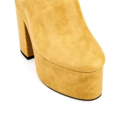 Yellow Vegan Leather Round Toe Platform Heels Block Heel Slingback Shoes -Ladies Fashion Shoes ushs 204.jpg.mst