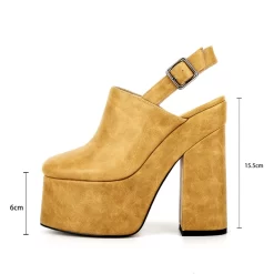 Yellow Vegan Leather Round Toe Platform Heels Block Heel Slingback Shoes -Ladies Fashion Shoes ushs 205.jpg.mst