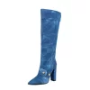 Blue Denim Pointed Toe Chunky Heel Pocket Knee High Boots -Ladies Fashion Shoes ushs 223.jpg.mst