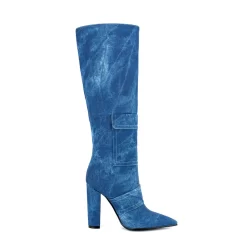 Blue Denim Pointed Toe Chunky Heel Pocket Knee High Boots -Ladies Fashion Shoes ushs 225.jpg.mst