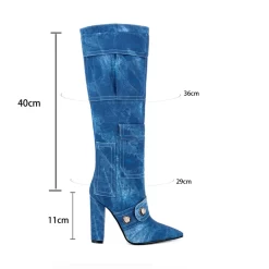 Blue Denim Pointed Toe Chunky Heel Pocket Knee High Boots -Ladies Fashion Shoes ushs 230.jpg.mst