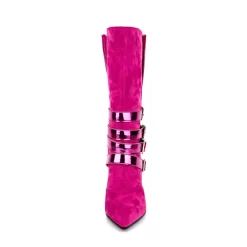 Magenta Suede Pointed Toe Stilettos Buckles Mid-calf Boots -Ladies Fashion Shoes ushs 233.jpg.mst