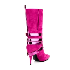 Magenta Suede Pointed Toe Stilettos Buckles Mid-calf Boots -Ladies Fashion Shoes ushs 235.jpg.mst