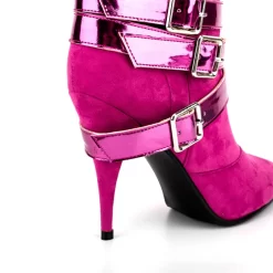 Magenta Suede Pointed Toe Stilettos Buckles Mid-calf Boots -Ladies Fashion Shoes ushs 236.jpg.mst