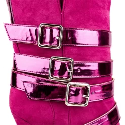Magenta Suede Pointed Toe Stilettos Buckles Mid-calf Boots -Ladies Fashion Shoes ushs 237.jpg.mst