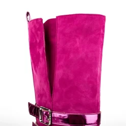 Magenta Suede Pointed Toe Stilettos Buckles Mid-calf Boots -Ladies Fashion Shoes ushs 238.jpg.mst