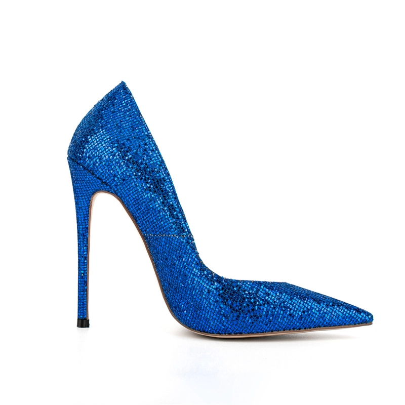 Royal Blue Pointed Toe Stiletto Heels Glitter Pumps Party Shoes 9 Royal Blue Pointed Toe Stiletto Heels Glitter Pumps Party Shoes - Image 7
