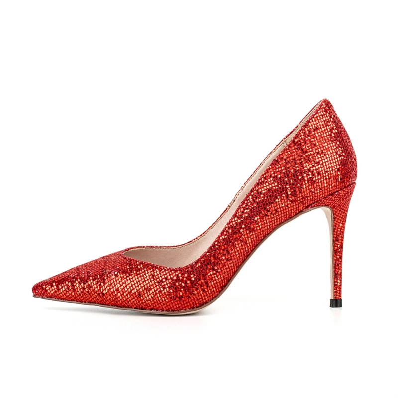 Red Pointed Toe Stiletto Heels Glitter Pumps Party Shoes 4 Red Pointed Toe Stiletto Heels Glitter Pumps Party Shoes - Image 2