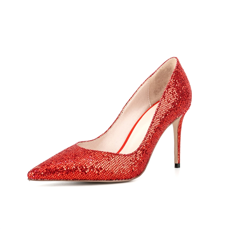 Red Pointed Toe Stiletto Heels Glitter Pumps Party Shoes 3 Red Pointed Toe Stiletto Heels Glitter Pumps Party Shoes