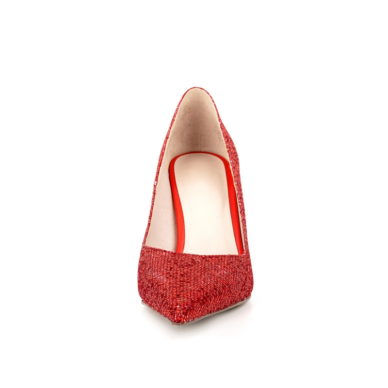 Red Pointed Toe Stiletto Heels Glitter Pumps Party Shoes 7 Red Pointed Toe Stiletto Heels Glitter Pumps Party Shoes - Image 5