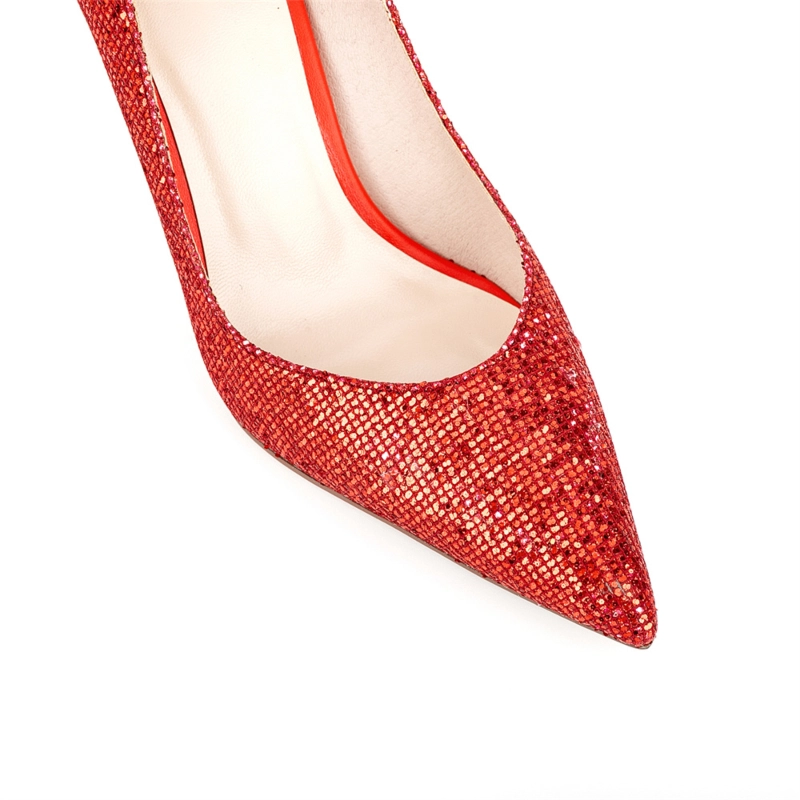 Red Pointed Toe Stiletto Heels Glitter Pumps Party Shoes 5 Red Pointed Toe Stiletto Heels Glitter Pumps Party Shoes - Image 3