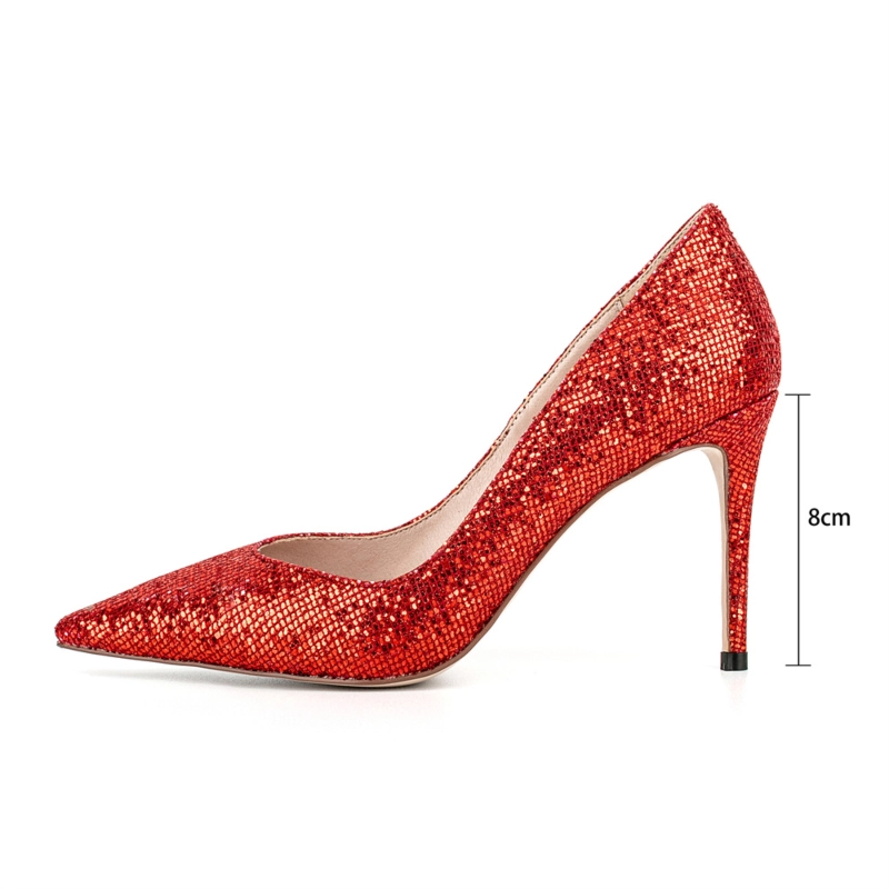 Red Pointed Toe Stiletto Heels Glitter Pumps Party Shoes 10 Red Pointed Toe Stiletto Heels Glitter Pumps Party Shoes - Image 8