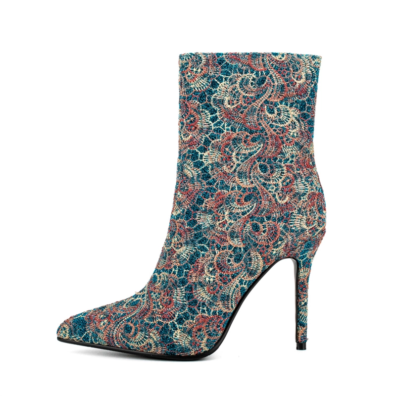 Vintage Embroidery Pointed Toe Stiletto Heel Ankle Booties 4 Vintage Embroidery Pointed Toe Stiletto Heel Ankle Booties - Image 2