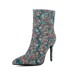 Vintage Embroidery Pointed Toe Stiletto Heel Ankle Booties