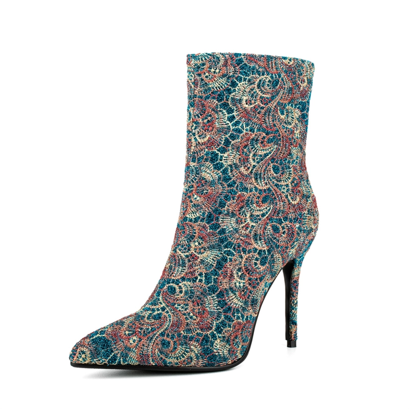 Vintage Embroidery Pointed Toe Stiletto Heel Ankle Booties 3 Vintage Embroidery Pointed Toe Stiletto Heel Ankle Booties