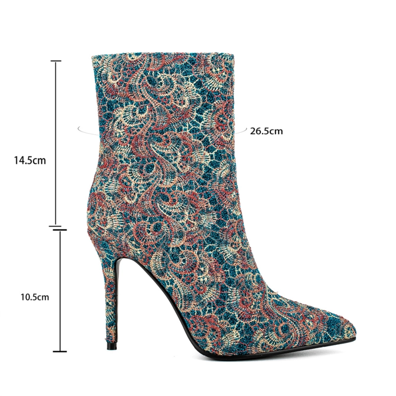 Vintage Embroidery Pointed Toe Stiletto Heel Ankle Booties 7 Vintage Embroidery Pointed Toe Stiletto Heel Ankle Booties - Image 5