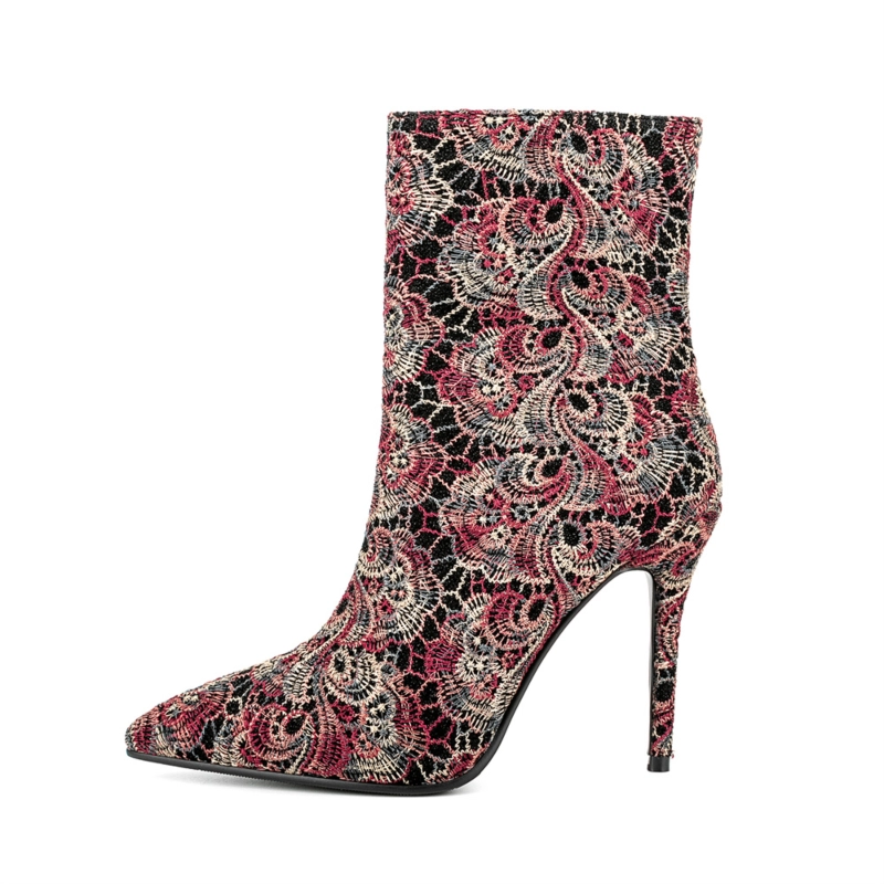 Vintage Embroidery Pointed Toe Stiletto Heel Ankle Booties 12 Vintage Embroidery Pointed Toe Stiletto Heel Ankle Booties - Image 10