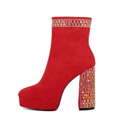 Women's Rhinestone Block Heel Square Toe Platform Suede Ankle Booties -Ladies Fashion Shoes ushs 60 1.jpg.mst