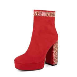 Women's Rhinestone Block Heel Square Toe Platform Suede Ankle Booties -Ladies Fashion Shoes ushs 61 1.jpg.mst