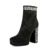 Women's Suede Platform Chunky Heel Ankle Booties With Rhinestone