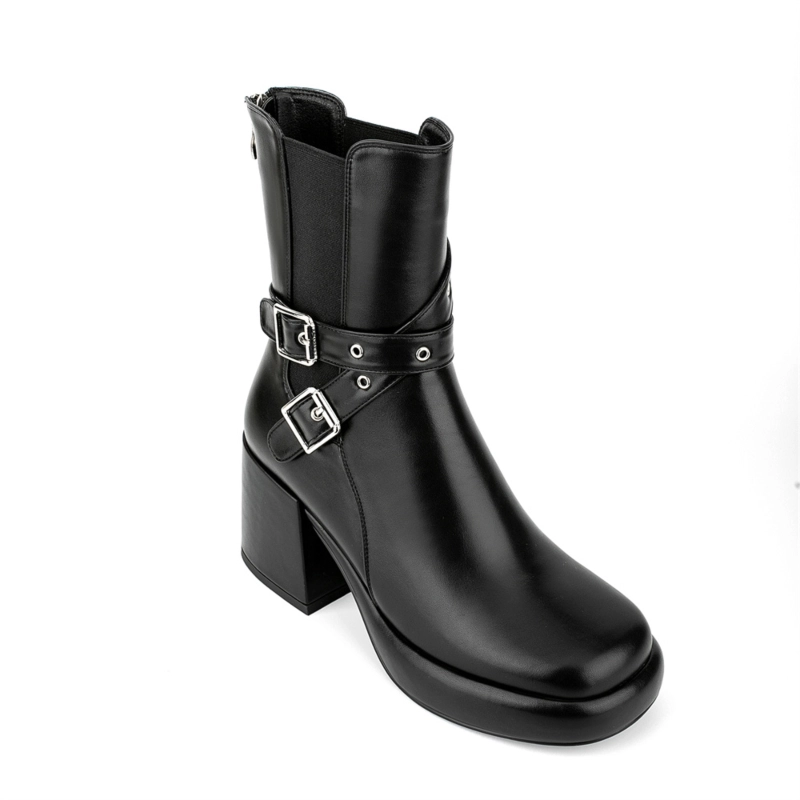 Round Toe Platform Block Heel Chelsea Boots Buckle Ankle Booties 11 Round Toe Platform Block Heel Chelsea Boots Buckle Ankle Booties - Image 9