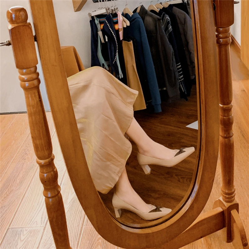 Wedding Leather Bow Pumps Medium Heel Shoes With Square Toe - Image 20