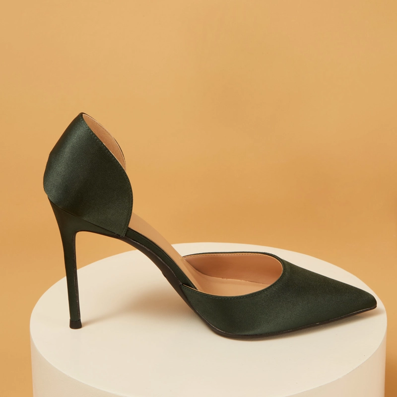 Wedding Satin D'orsay Stiletto Heel Pointed Toe Pumps - Image 20