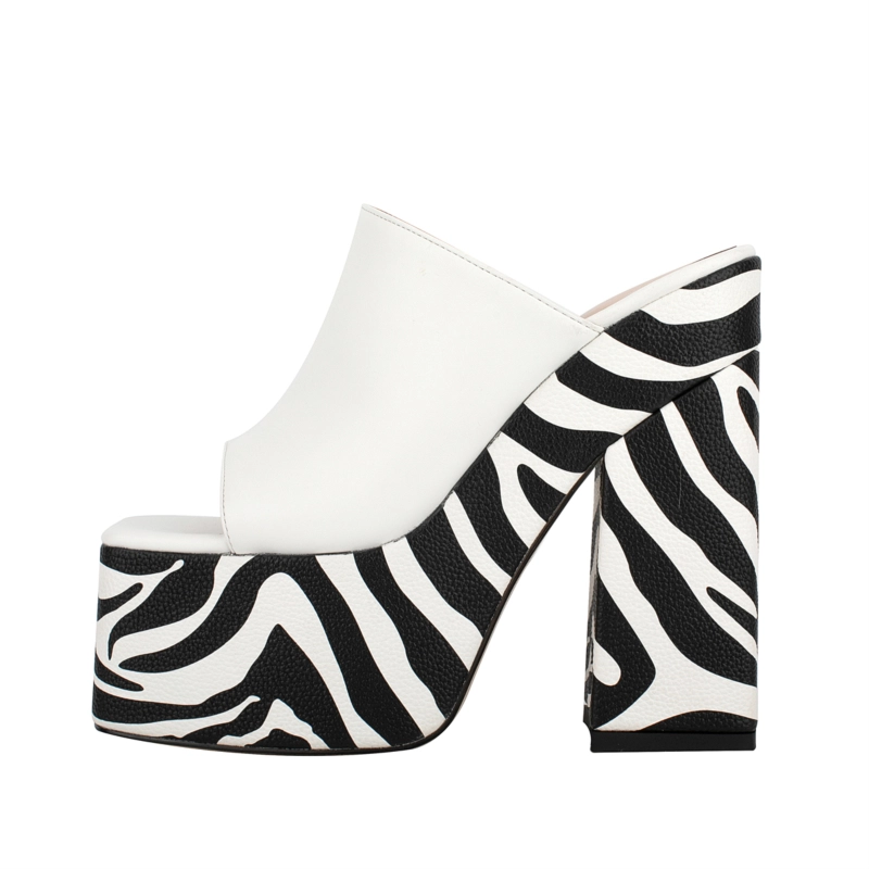 White And Black Block Heel Platform Sandals Zebra Prints High Heels - Image 4