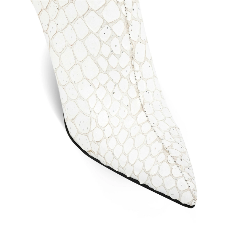 White Crocodile Print Stiletto Ankle Boots Pointed Toe Boots With Zipper - Image 5