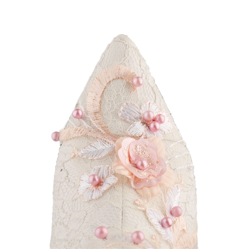 White Lace Floral Pointed Toe Wedding Ankle Boots With Stiletto High Heels 4 White Lace Floral Pointed Toe Wedding Ankle Boots With Stiletto High Heels - Image 2