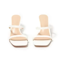 White Matte Square Toe Double Strap Mule Low Heeled Sandals -Ladies Fashion Shoes white matte square toe double strap mule low heeled sandals 5 .jpg.mst