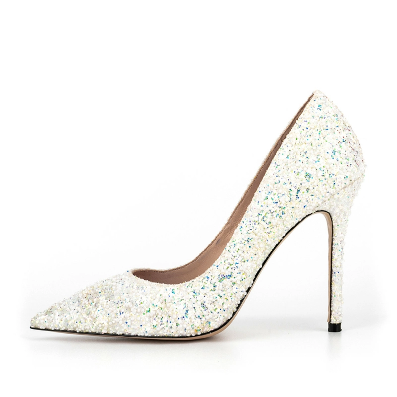 White Sequin Pumps Heels Pearl Stiletto Heeled Shoes For Wedding - Image 2