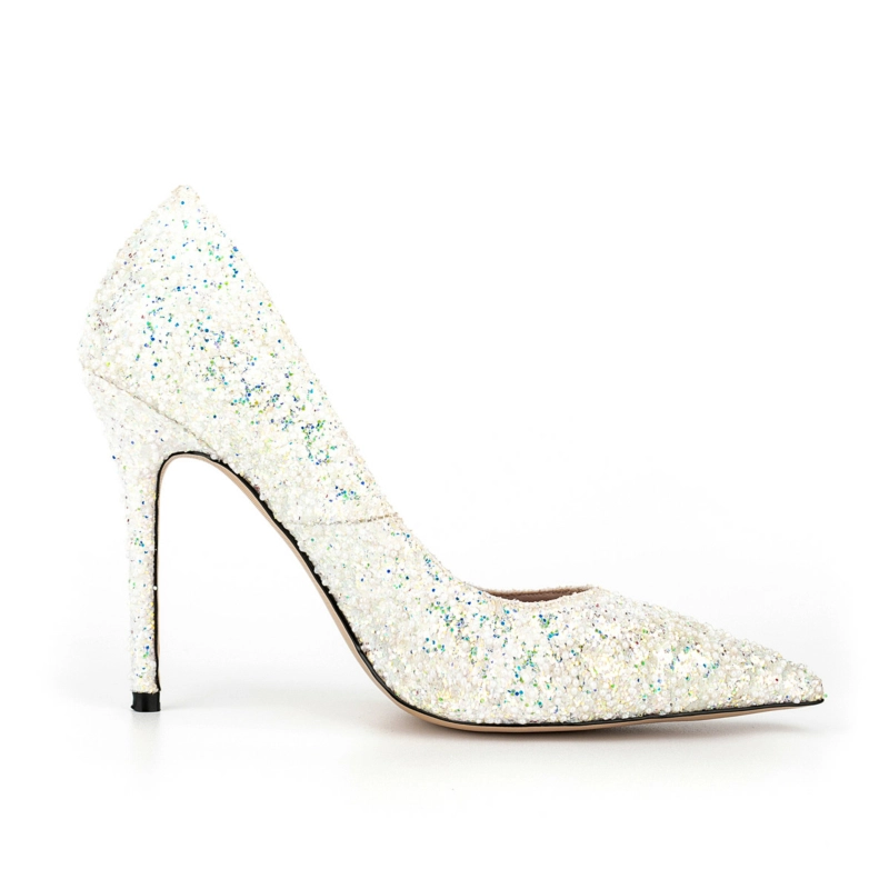 White Sequin Pumps Heels Pearl Stiletto Heeled Shoes For Wedding - Image 5
