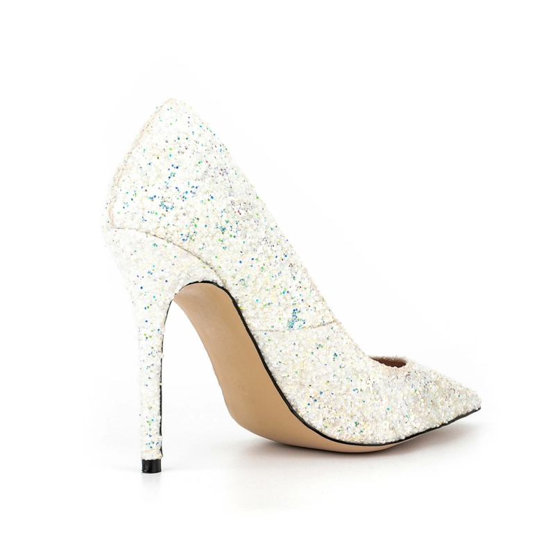 White Sequin Pumps Heels Pearl Stiletto Heeled Shoes For Wedding - Image 6