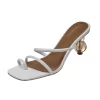 White Transparent Round Heel Sandals Toe Ring Strappy Slide Sandals