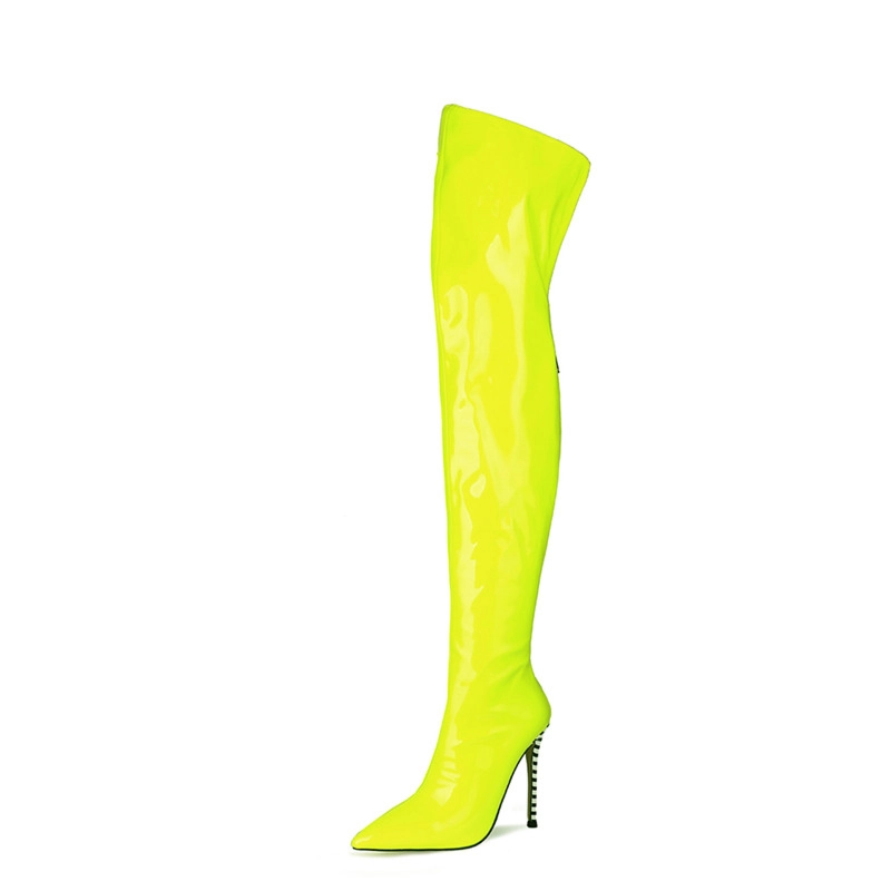 Winter Neon High Heel Boots Stiletto Thigh High Boots With Back Zipper - Image 16
