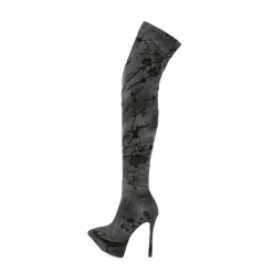 Black Flowers Printed Pointed Toe Platform Heels Thing-high Long Boots -Ladies Fashion Shoes wj 516 1 1.jpg.mst