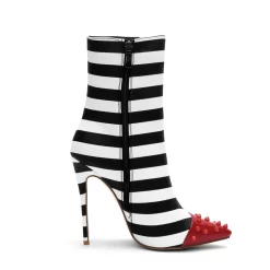 Black And White Stripe Ankle Boots Red Rivets Pointed Toe Stilettos Booties -Ladies Fashion Shoes wj a423 3.jpg.mst