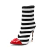 Black And White Stripe Ankle Boots Red Rivets Pointed Toe Stilettos Booties -Ladies Fashion Shoes wj a423 9.jpg.mst