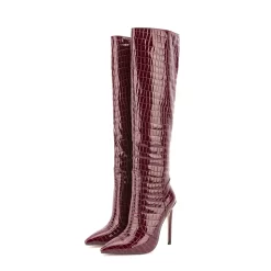 Women's Croc Patent Leather Pointed Toe Stilettos Knee High Boots -Ladies Fashion Shoes wj512 07 1.jpg.mst