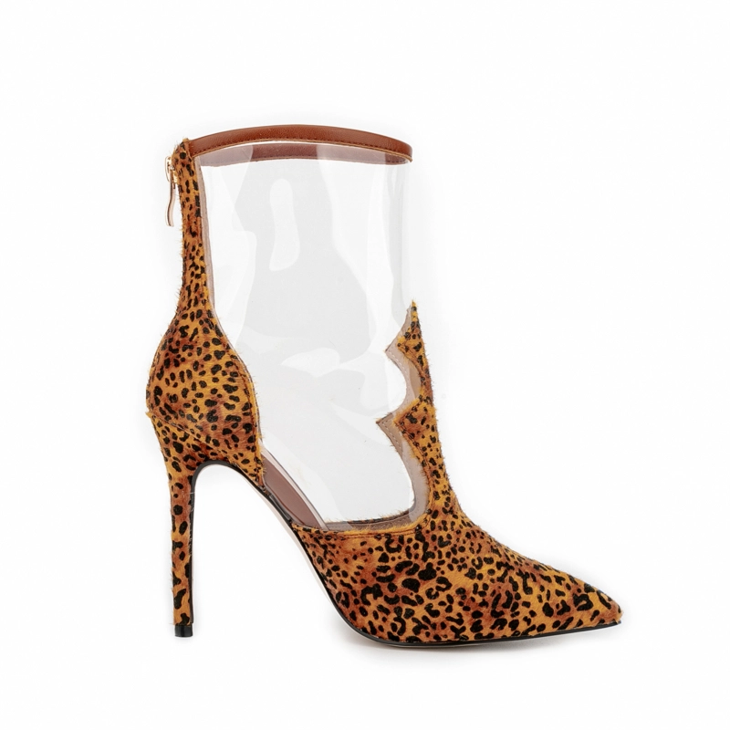 Women's Horsehair Leopard Print Pointed Toe Stiletto Heel Ankle Booties - Image 7
