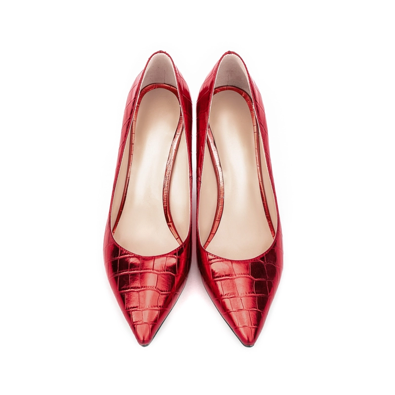 Women's Embossed Wedge Heels Pointed Toe Pumps - Image 17