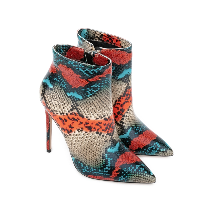 Women's Multicolor Snake Printed Pointed Toe Stilettos Ankle Boots - Image 5